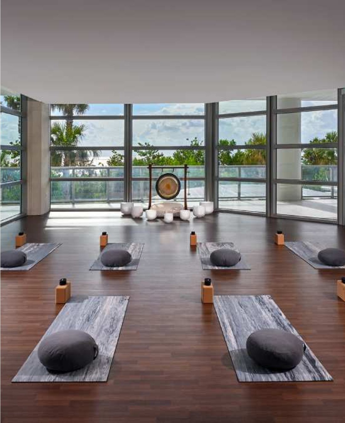 A room at the Amrit Ocean Resort set up for a yoga class