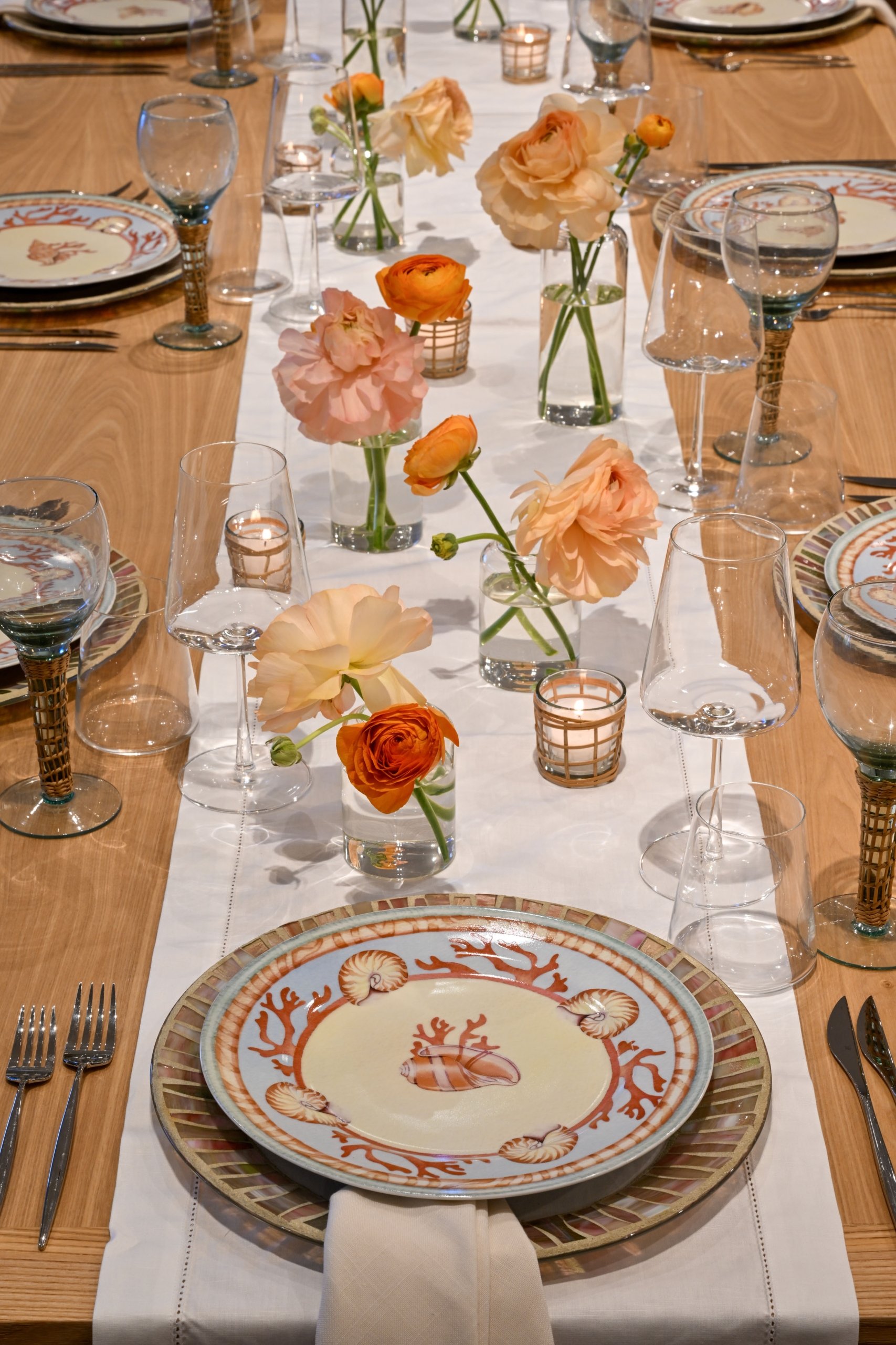 Close-up of elegant table setting with decorative elements in Lotus meeting room at Amrit Ocean Resort