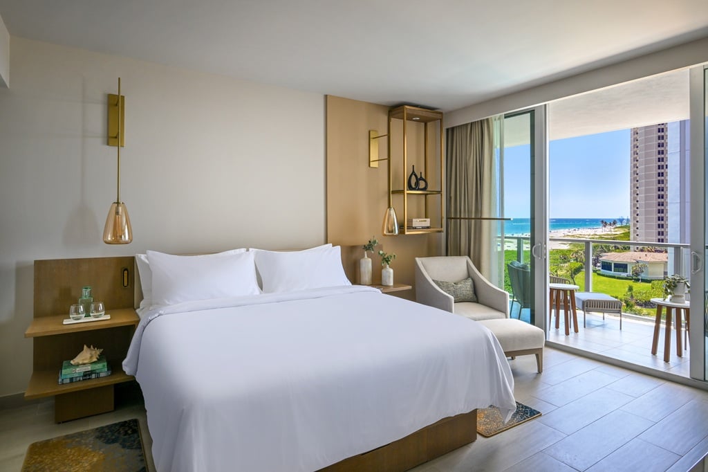Bedroom of Ocean View king at Amrit Ocean Resort located at Singer Island, Riviera Beach Florida