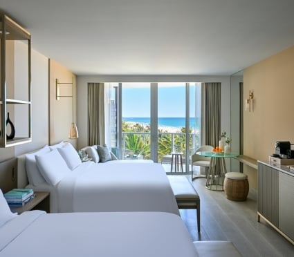 Bedroom of Ocean view two doubles at Amrit Ocean resort located at Singer Island, Riviera Beach Florida