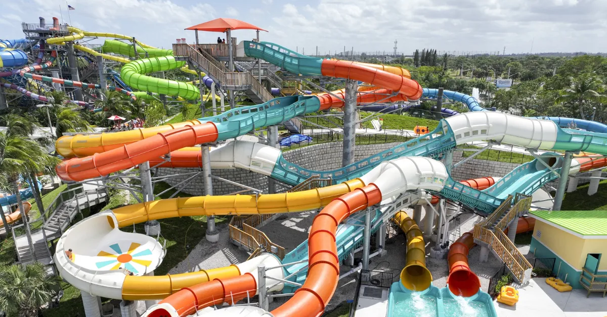 A large waterslide park at Rapids Waterpark in Florida