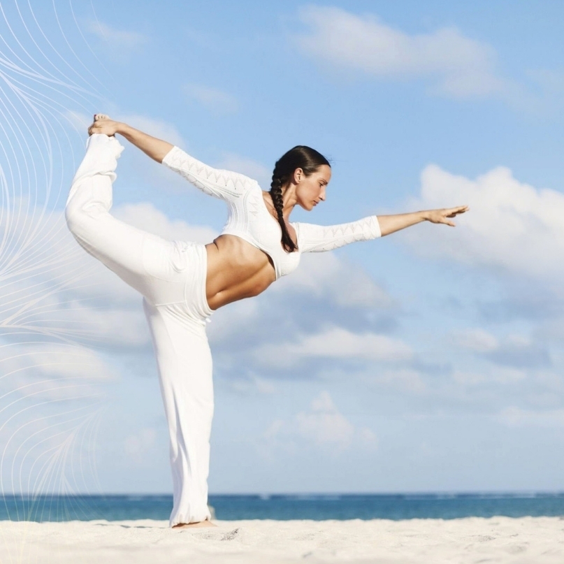 Girl doing Yoga on beach at Amrit Ocean Resort